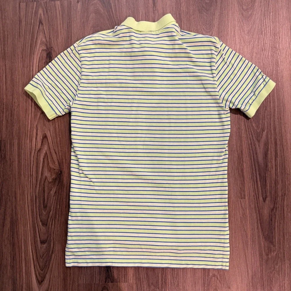 Polo Ralph Lauren Mens Medium Lime Green Blue Striped Short Sleeve Polo Shirt